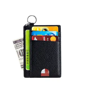 Luxury Leather RFID Blocking Unisex Slim Pocket Sublimation Keyring Card Holder for Job