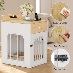 Meuble pour <span class=keywords><strong>chien</strong></span> pour petits chiens, niche en bois avec station de charge, <span class=keywords><strong>table</strong></span> d'appoint pour animaux de compagnie d'intérieur avec tiroir de rangement - Product Image 4
