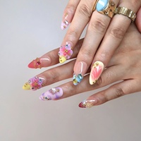 Ongles à presser en acrylique personnalisables, style rétro américain, rouge-blanc-bleu, motif étoile française, pois, rayures, strass, color-block, vente en gros