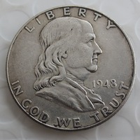 Réplique de la pièce de monnaie américaine Benjamin Franklin LIBERTY BELL en argent, demi-dollar, vintage, 1948-1963