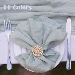 Kustom pernikahan katun kasa kain katun helai tipis serbet pernikahan kain dekoratif kain hijau serbet hijau untuk makan