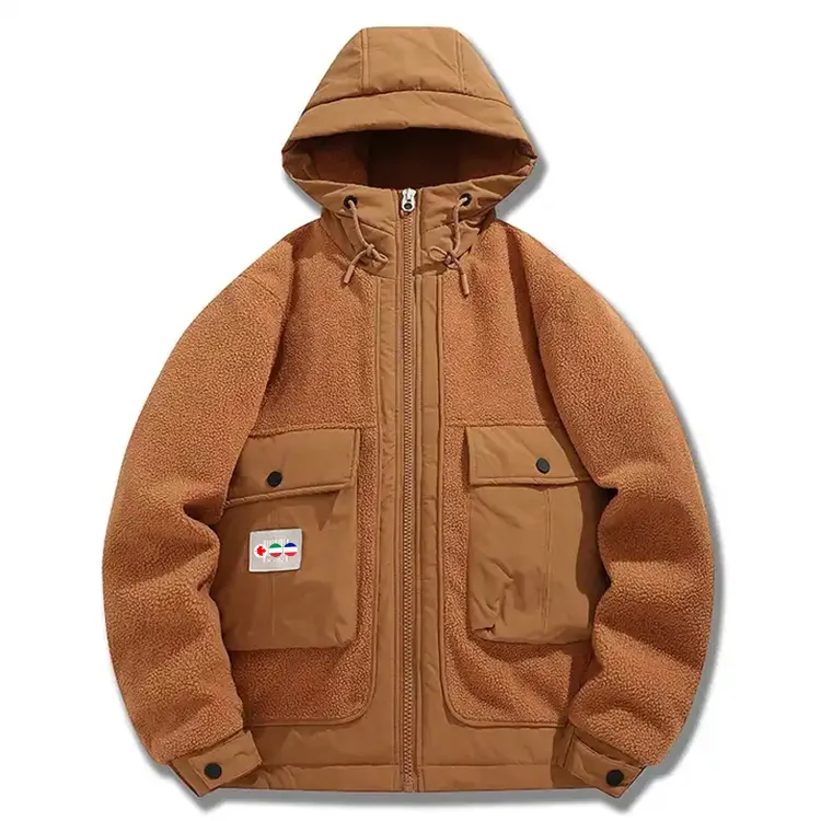 Wholesale OEM/ODM High Quality thick hot sell Fleece Jacket Men Casual Custom Logo Winter brown Warm Coat Fleece Men'S Jackets