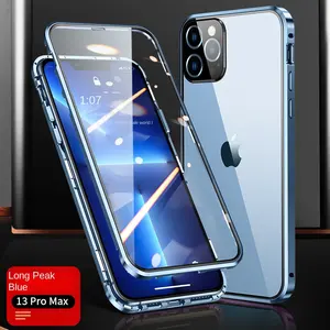 For Phone15 Phone Case Metal Magnetic Double-sided Magneto 13PRO Glass X Fall Protection Case
