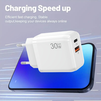 Chargeurs de téléphone portable 30 Watt Type C, charge rapide 30W Gan Pd Qc 3.0, chargeur mural USB double port, adaptateur secteur 30W