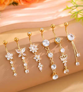 Golden Butterfly <span class=keywords><strong>Ombligo</strong></span> <span class=keywords><strong>Piercing</strong></span> Anillos Set Acero inoxidable Girasol Body <span class=keywords><strong>Piercing</strong></span> Colgante Joyería - Product Image 1