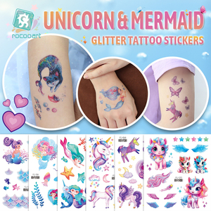 Tatuaggi Temporanei Impermeabili per Bambine Disegni di Unicorno Animali <span class=keywords><strong>Sirena</strong></span> per Feste di Compleanno Colore Glitterato - Product Image 2