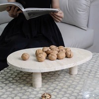 Plateau en travertin naturel beige avec base pour le rangement des nécessités quotidiennes, plateau à collation, rangement de bijoux