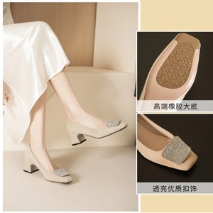 SQUARE TOE PUMPS <b>BLOCK</b> HEEL HIGH HEEL RHINESTONE DECORATION OFFICE SHOES COMFORTABLE STYLE - Product Image 5