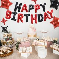 Kit de ballons Joyeux Anniversaire Noir et Rouge, 16 pouces, lettres et étoiles en Mylar, décorations de fête d'anniversaire, photomaton