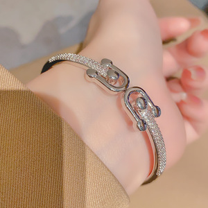 Double Headed U Shape Zircon Cuff <b>Bracelet</b> Gold And Silver Plated <b>Copper</b> Unisex Fashion Jewelry Geometric Design - Product Image 3
