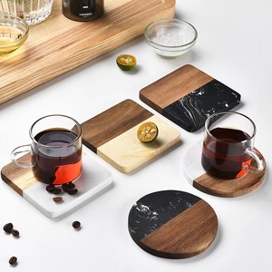 Classic Style Creative Marble Bamboo Coaster Tray <b>Set</b> <b>Square</b> Insulated Tea Coffee Mat Protective Pad for Bar or Wholesale Use - Product Image 3