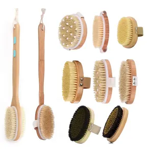 Brosse de bain pour le corps sec de haute qualité avec bronzant fin cheveux de sisal de cuivre poils de sanglier végétalien exfoliant long manche en bois pour la douche