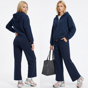 Women's 2 Piece Solid Casual Skinny Hoodie Tracksuit Yoga Set Fleece Hooded Sweatshirt Winter Warm Loungewear Sportswear