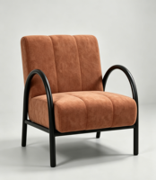 Moderner Akzent-Sessel Grauer Wildleder-Stoff Gepolsterter Einzelsessel Schwarzer Gebogener Metallrahmen Wohnzimmer Hotel Lounge-Stuhl