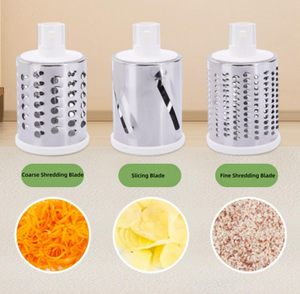 Râpe à fromage rotative à mandoline ronde avec 3 lames de tambour en acier inoxydable - Product Image 4