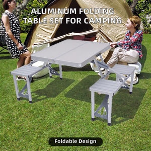 Ensemble de <span class=keywords><strong>table</strong></span> et de chaises pliantes en alliage d'aluminium moderne de haute qualité avec trou pour parasol, portable pour la plage, le pique-nique, le <span class=keywords><strong>camping</strong></span> - Product Image 6