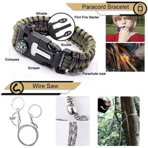 Kit de survie d'urgence multifonctionnel professionnel de 13 pièces pour le camping en plein air, avec lampe de poche, allume-feu, boussole - Product Image 5