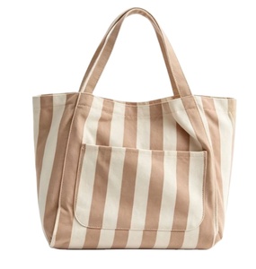 Striped Canvas England Style <b>Tote</b> <b>Bag</b> Front <b>Pocket</b> Large Capacity Daily Commute Shoulder Handbag Custom Logo All Seasons - Product Image 1