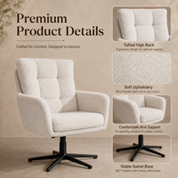Moderner Drehbarer Esszimmerstuhl Bouclé-Polsterung Gesteppt Hohe Rückenlehne 360 Grad Drehbar Metall-Sternfuß Restaurant Hotel Café