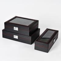 Boîtes de rangement pour montres Lionorm Premium en cuir grainé fibre de carbone noir, 3/6/10/12 emplacements pour collection de montres Rlx et de luxe