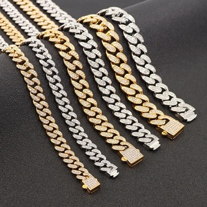 Stainless Steel Classic Bling Bling Iced Out Cuban Link Chain Ladies Diamond 18K Gold Plated Bracelet Necklace <strong>Chunky</strong> <strong>Jewellery</strong> - Product Image 5