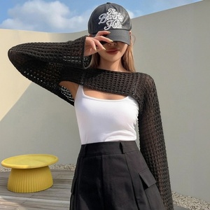 Spring Summer Women Breathable Casual Hollow-out Solid Color Knit Crop <strong>Top</strong> <strong>Fishnets</strong> Crochet <strong>Tops</strong> - Product Image 3
