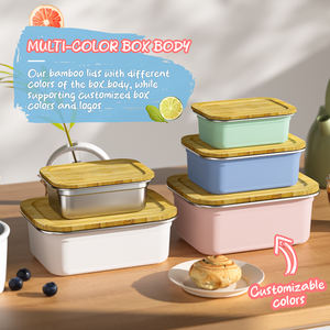 Fiambrera segura para <span class=keywords><strong>microondas</strong></span> con tapa de bambú, contenedor de almuerzo de Metal, caja Bento escolar a prueba de fugas, juego de fiambrera para niños - Product Image 3