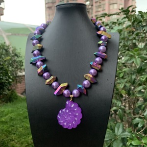 Collar de cuentas de cristal de Color neón maravilloso, collar con colgante de caracola púrpura, collar de corazón de circón de estilo marino, oro de 18 quilates, en color neón, para mujer - Product Image 4