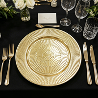 Assiette de présentation Wojia 13 pouces en plastique plaqué or motif soleil, luxueuse et moderne, pour mariage, banquet, hôtel