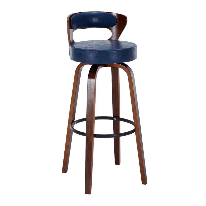 Blue pu leather-walnut wooden frame