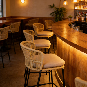 Modern, Minimalist, Casual High-back <strong>Dining</strong> <strong>Stool</strong> for Restaurants, Kitchens, Pubs, and bar Counters - Made of Rattan. - Product Image 2