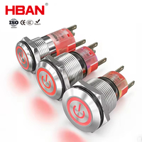 Interruptor de Botón Pulsador LED Iluminado con Anillo Impermeable HBAN IP67 de 22 mm, 5A 250V 1NO1NC, Cabeza Plana de Acero Inoxidable para Electrodomésticos