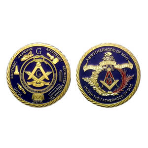 カスタムメイドの金属スタンプ、3Dエナメル金メッキ記念フリーメイソン・メイソニックチャレンジコイン（ロゴ付き） - Product Image 1