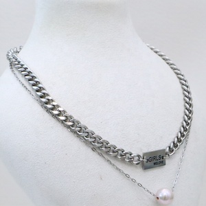 Cadena gruesa plateada <span class=keywords><strong>de</strong></span> acero inoxidable con ajuste <span class=keywords><strong>de</strong></span> 15-17 pulgadas <span class=keywords><strong>de</strong></span> moda 2025 y <span class=keywords><strong>collar</strong></span> <span class=keywords><strong>de</strong></span> <span class=keywords><strong>perlas</strong></span> naturales <span class=keywords><strong>de</strong></span> agua dulce Edison - Product Image 2