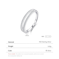 Réel 925 Sterling Silver Fashion Double Circle Line Simple Round Clear CZ Eternity Bands Anneaux Pour Femmes Fine Jewelry