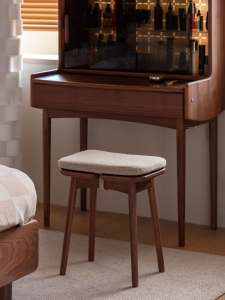 XUXIE Minimalist Solid Wood Modern Dressing Upholstered Stool Black Walnut Chair for <strong>Bedroom</strong> <strong>Vanity</strong> - Product Image 2