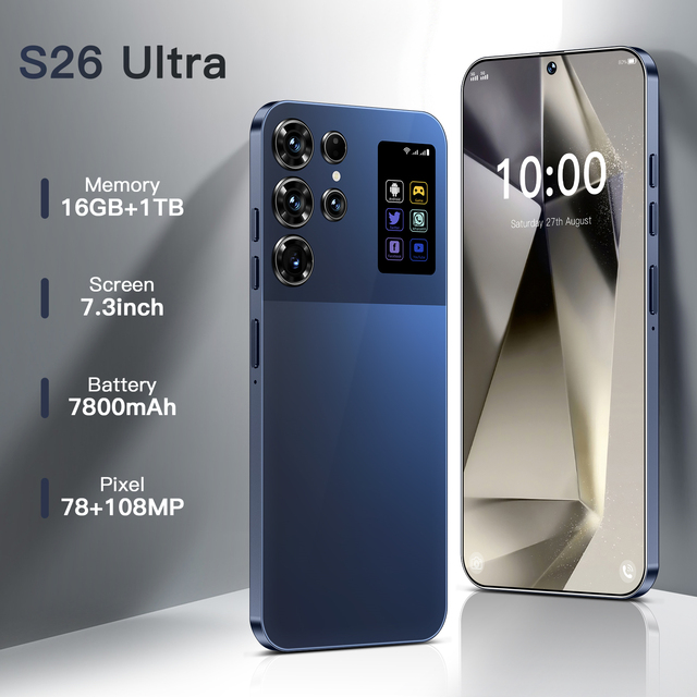 2025 New Original S26 Ultra 5G Smartphone 7.3 Inch HD 16GB+1TB Dual Card Unlocked Android 14.0 Deca Core Global Version Spanish