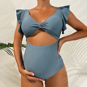 <span class=keywords><strong>Maillot</strong></span> <span class=keywords><strong>de</strong></span> <span class=keywords><strong>bain</strong></span> <span class=keywords><strong>de</strong></span> maternité 2026 à effet ventre plat, manches à volants, découpes et torsion sur le devant - Product Image 4