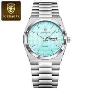 Orologi da Uomo POEDAGAR in Acciaio Inossidabile al Quarzo 821 Orologio da Polso di Lusso alla Moda Impermeabile con Indicazione della Settimana e Lancette Luminose Quadrante da 40mm - Product Image 1