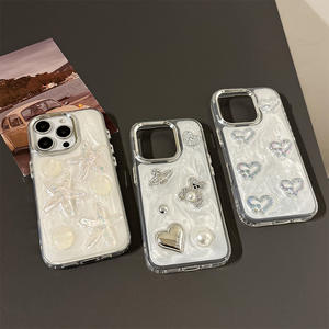 3D brillo estrellas amor corazón teléfono caso para <span class=keywords><strong>iPhone</strong></span> 16 15 14 13 12 11 Pro Max XS Max XR <span class=keywords><strong>7</strong></span> <span class=keywords><strong>8</strong></span> <span class=keywords><strong>Plus</strong></span> lindo claro suave contraportada - Product Image 2