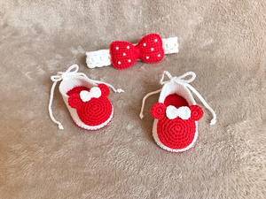 Conjunto de Zapatos de Bebé Hechos a Mano con Orejas de Dibujos Animados y Lazo, Zapatillas Suaves de Punto para Bebés que Empiezan a Caminar, Regalo para Guardería - Product Image 3