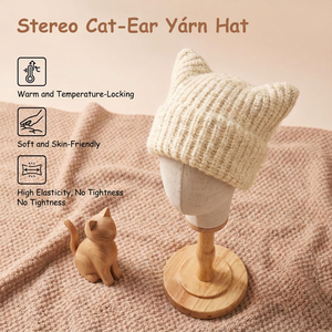 Gorro de Punto Jacquard con Orejas de Gato, 100% Acrílico, con Relieve, Bonito y Cálido, Gorro de Moda para Mujer, Estilo que Estiliza el Rostro - Product Image 5