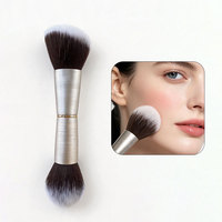Ensemble de 3 pinceaux de maquillage professionnels personnalisés, poils synthétiques, pinceau correcteur, blush, contour, avec virole en aluminium et pochette de rangement