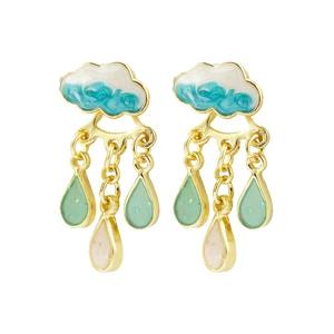 Pendientes multicapa chapados en oro de nuevo diseño, pendientes de gota de esmalte azul, bonitos pendientes de gotas de lluvia con nubes para mujer - Product Image 2
