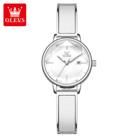 Montre à quartz de luxe pour femme Olves 5656 avec bracelet en cuir, cadran analogique, date, lumière nocturne, étanche