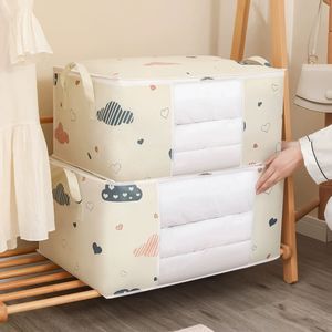 Clothing Organizer <b>Storage</b> Bag Rectangle Large Capacity Dustproof <b>Wardrobe</b> Bedroom Use Off White Navy Blue - Product Image 2