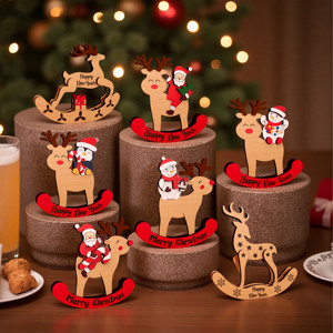 Nuevos centros de mesa navideños 2026: Decoraciones de renos de madera y Papá Noel para el hogar, adornos navideños. - Product Image 1