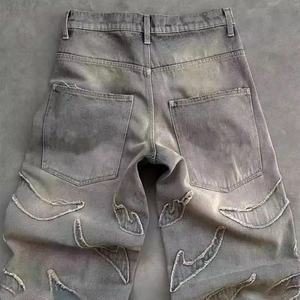 Jeans de Hombre Estilo Urbano, Jeans Holgados de Alta Calidad Personalizados para Hombre, Jeans Y2k con Parches Bordados y Lavado Ácido - Product Image 5