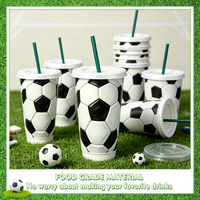 Gobelet réutilisable en plastique moderne de 24 oz personnalisable avec couvercle et paille, thème football, cadeau sportif pour hommes et femmes, idéal pour les fêtes et le Nouvel An