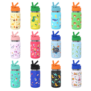 Bouteille d'eau isotherme pour enfants 12oz avec poignée, en acier inoxydable, anti-fuite, sans BPA, réutilisable pour l'école, les voyages et la salle de sport - Product Image 1